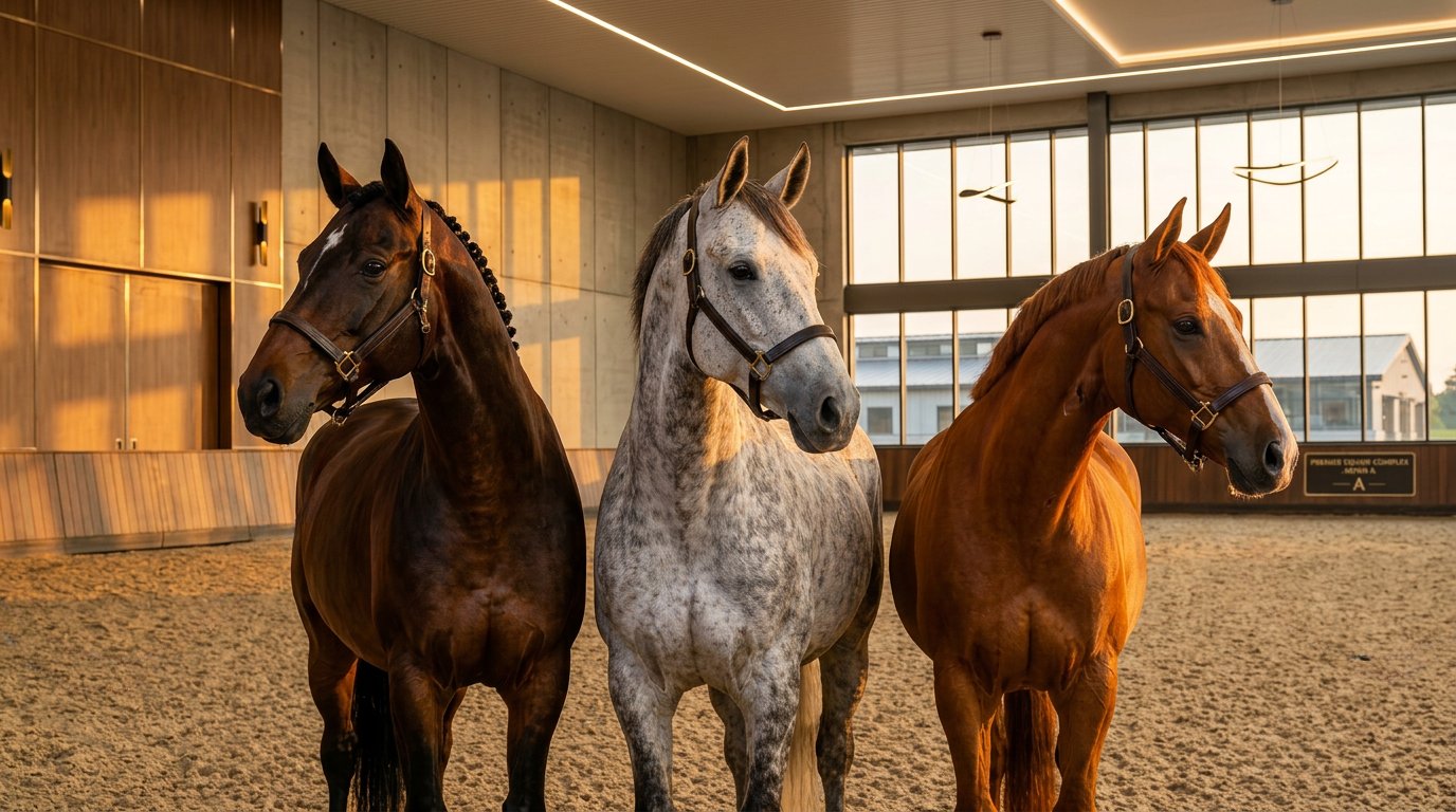 Three horses in arena — the Vector Equine community